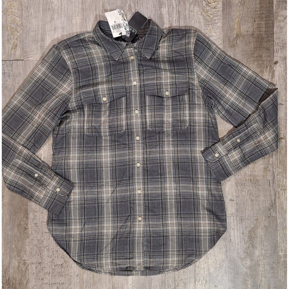 Lauren Ralph Lauren Gray Plaid Twill Button Down Shirt Women's Medium NWT